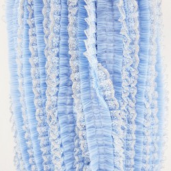 Mavi Gümüş Sim Dantelli Plise Fırfır-FK-1058