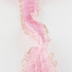 Pembe Sim Dantelli Plise Fırfır-FK-1059