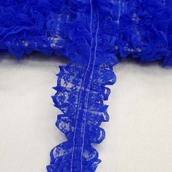 Saks Mavi Çift Taraflı Dantel Fırfır-FK-1068