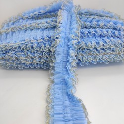 Mavi Sarı Simli Dantelli Fırfır Kurdele-FK-109