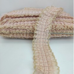 Pudra Sarı Simli Dantelli Fırfır Kurdele-FK-113