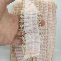 Pudra Sarı Simli Dantelli Fırfır Kurdele-FK-113