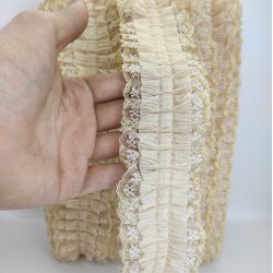 Vizon Sarı Simli Dantelli Fırfır Kurdele-FK-116