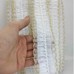 Beyaz Sarı Simli İncili Fırfır Kurdele-FK-128