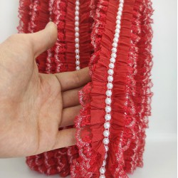 Kırmızı Dantelli İncili Fırfır Kurdele-FK-130