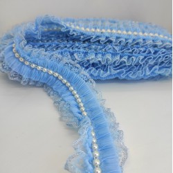 Mavi Gümüş Simli İncili Fırfır Kurdele-FK-136