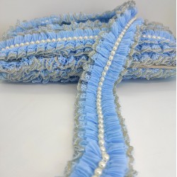 Mavi Sarı Simli İncili Fırfır Kurdele-FK-137