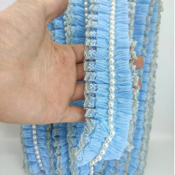 Mavi Sarı Simli İncili Fırfır Kurdele-FK-137