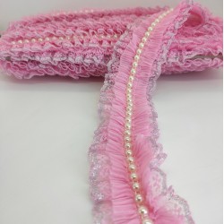 Pembe Gümüş Simli İncili Fırfır Kurdele-FK-139