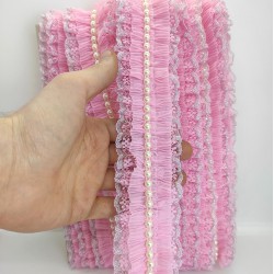 Pembe Gümüş Simli İncili Fırfır Kurdele-FK-139