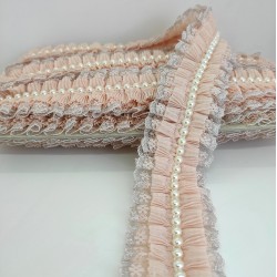 Pudra Gümüş Simli İncili Fırfır Kurdele-FK-141