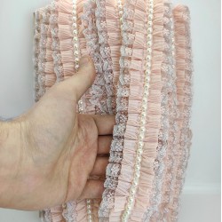 Pudra Gümüş Simli İncili Fırfır Kurdele-FK-141