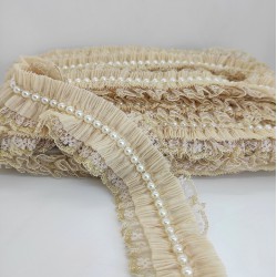 Vizon Sarı Simli İncili Fırfır Kurdele-FK-145