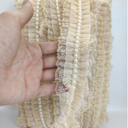 Vizon Sarı Simli İncili Fırfır Kurdele-FK-145