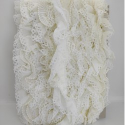 Krem Dantelli İncili Plise Fırfır Kurdele-FK-150 Krem Dantelli İncili Plise Fırfır Kurdele-FK-150