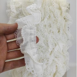 Krem Dantelli İncili Plise Fırfır Kurdele-FK-150 Krem Dantelli İncili Plise Fırfır Kurdele-FK-150