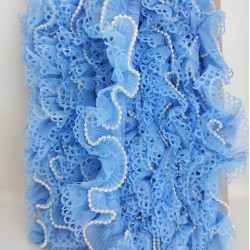 Mavi Lazer Kesim İncili Plise Fırfır Kurdele-FK-154