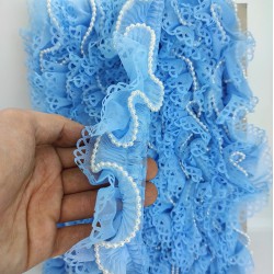 Mavi Lazer Kesim İncili Plise Fırfır Kurdele-FK-154