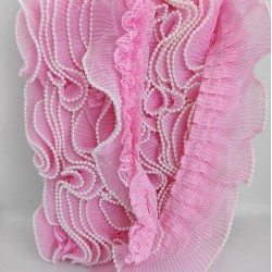 Pembe İncili Plise Fırfır Kurdele-FK-155