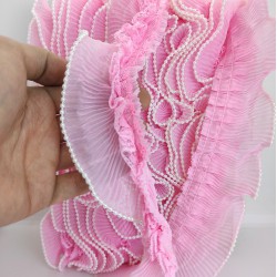 Pembe İncili Plise Fırfır Kurdele-FK-155