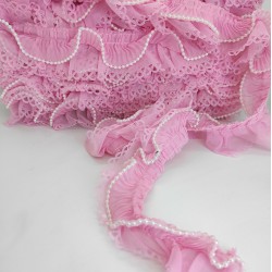 Pembe Lazer Kesim İncili Plise Fırfır Kurdele-FK-156