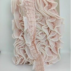 Pudra Dantelli İncili Plise Fırfır Kurdele-FK-158