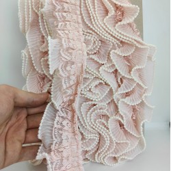 Pudra Dantelli İncili Plise Fırfır Kurdele-FK-158