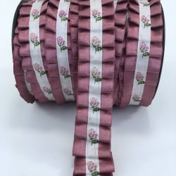 Gül Kurusu Çiçek Desenli Fırfır Kurdele-FK-166