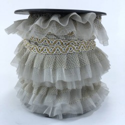 Gri Gold Kenarlı Fırfır Kurdele-FK-175