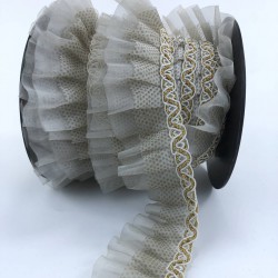 Gri Gold Kenarlı Fırfır Kurdele-FK-175