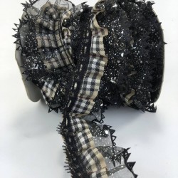 Siyah Gümüş Detaylı Fırfır Kurdele-FK-176