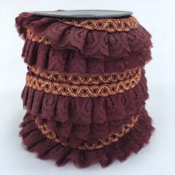 Bordo Gold Detaylı Fırfır Kurdele-FK-177