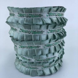 Su Yeşili Çiçek Detaylı Fırfır Kurdele-FK-179