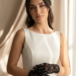 Kısa Siyah Dantel Gelin Eldiveni &ndash; Transparan Floral Desenli Zarif Nikah & D&uuml;ğ&uuml;n Aksesuarı-FLORAL-2