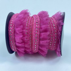 Fuşya Gümüş Simli Kenarlı Fırfır Kenar Süsleme Malzemesi En 3 Cm Boy 1 Metre-FRFR-111