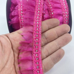 Fuşya Gümüş Simli Kenarlı Fırfır Kenar Süsleme Malzemesi En 3 Cm Boy 1 Metre-FRFR-111