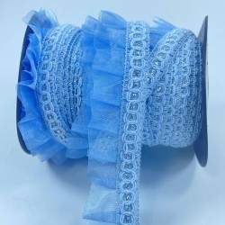 Bebe Mavi Gümüş Simli Kenarlı Fırfır Kenar Süsleme Malzemesi En 3 Cm Boy 1 Metre-FRFR-112