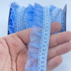 Bebe Mavi Gümüş Simli Kenarlı Fırfır Kenar Süsleme Malzemesi En 3 Cm Boy 1 Metre-FRFR-112