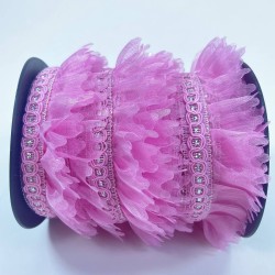 Pembe Gümüş Simli Kenarlı Fırfır Kenar Süsleme Malzemesi En 3 Cm Boy 1 Metre-FRFR-113