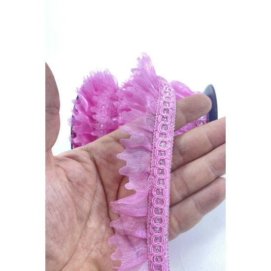 Pembe Gümüş Simli Kenarlı Fırfır Kenar Süsleme Malzemesi En 3 Cm Boy 1 Metre-FRFR-113