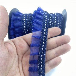 Lacivert Gümüş Simli Kenarlı Fırfır Kenar Süsleme Malzemesi En 3 Cm Boy 1 Metre-FRFR-114 Lacivert Gümüş Simli Kenarlı Fırfır Kenar Süsleme Malzemesi En 3 Cm Boy 1 Metre-FRFR-114