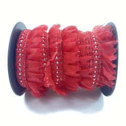 Kırmızı Gümüş Simli Kenarlı Fırfır Kenar Süsleme Malzemesi En 3 Cm Boy 1 Metre-FRFR-115 Kırmızı Gümüş Simli Kenarlı Fırfır Kenar Süsleme Malzemesi En 3 Cm Boy 1 Metre-FRFR-115