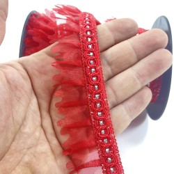 Kırmızı Gümüş Simli Kenarlı Fırfır Kenar Süsleme Malzemesi En 3 Cm Boy 1 Metre-FRFR-115 Kırmızı Gümüş Simli Kenarlı Fırfır Kenar Süsleme Malzemesi En 3 Cm Boy 1 Metre-FRFR-115
