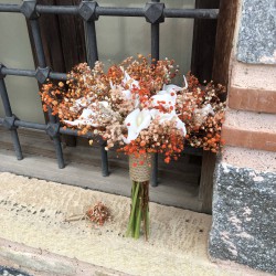 Turuncu Cipsolu Islak Gala Gelin Buketi Ve Damat Yaka Çiçeği-GALA-1002