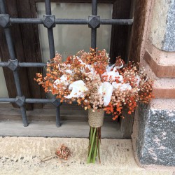 Turuncu Cipsolu Islak Gala Gelin Buketi Ve Damat Yaka Çiçeği-GALA-1002