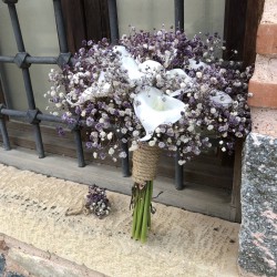 Mor Karışık Cipsolu Islak Gala Gelin Buketi Ve Damat Yaka Çiçeği-GALA-1003