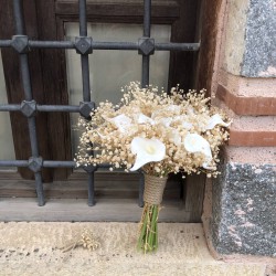 Krem Karışık Cipsolu Islak Gala Gelin Buketi Ve Damat Yaka Çiçeği-GALA-1004