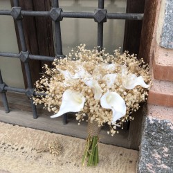 Krem Karışık Cipsolu Islak Gala Gelin Buketi Ve Damat Yaka Çiçeği-GALA-1004