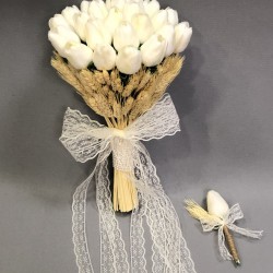 Islak Lale ve Başaklı Gelin Eli ve Damat Yaka Çiçeği-GBKT-1111