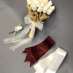 Lale ve Başaklı Gelin Buketi ve Takı Kurdelesi-GBKT-1112